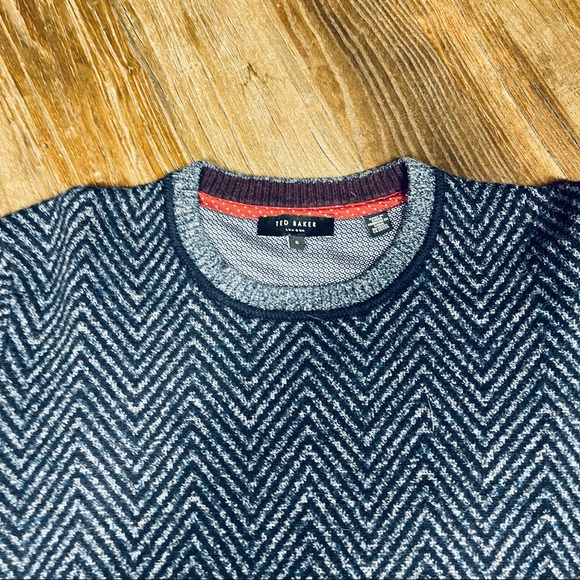 Ted Baker Herringbone Men’s Uncle Knitted Crewneck Sweater Size 5 ~ L (US) - Picture 2 of 10